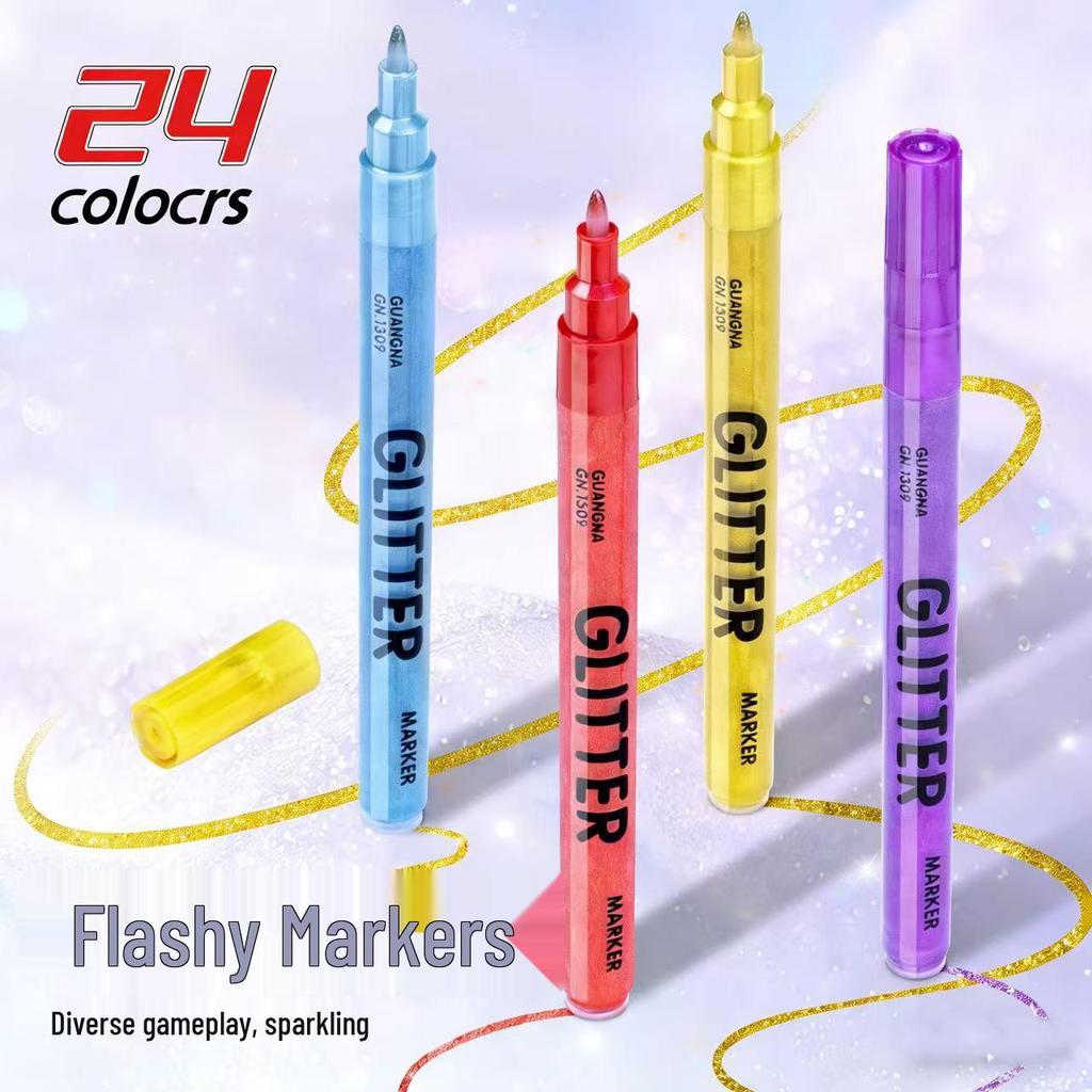 Set de 24 Feutres Acryliques Pailletés GuangNa® – Pointe Fine 1.0 mm