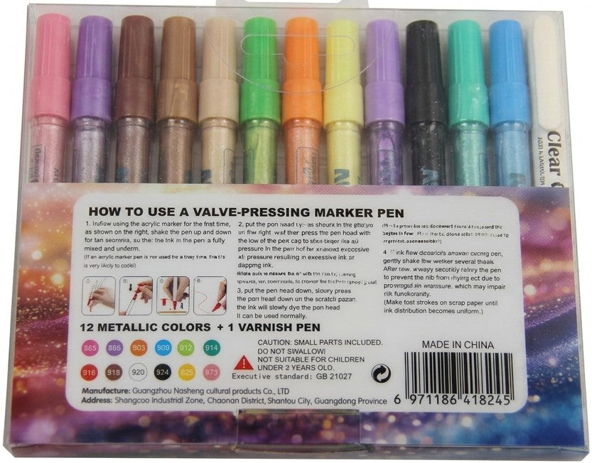 Guangna Metallic Nail-Art Set – 12 Kleuren + 1 Fixatie Stift (Vivid Rainbow Metallic)