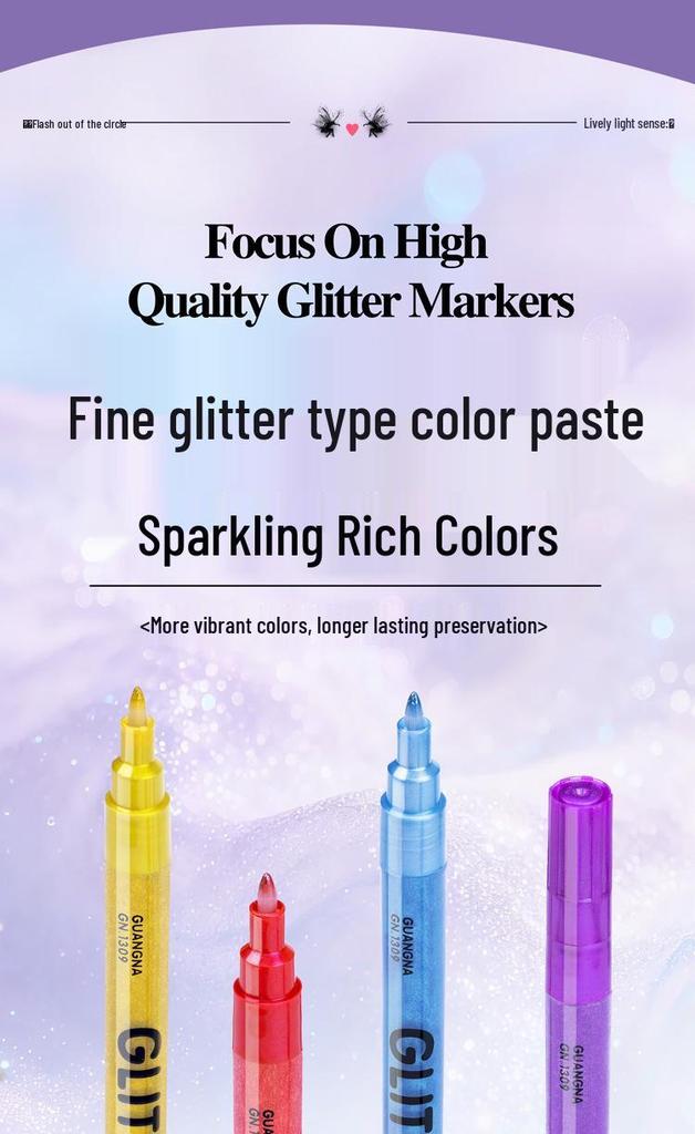 Set de 24 Feutres Acryliques Pailletés GuangNa® – Pointe Fine 1.0 mm